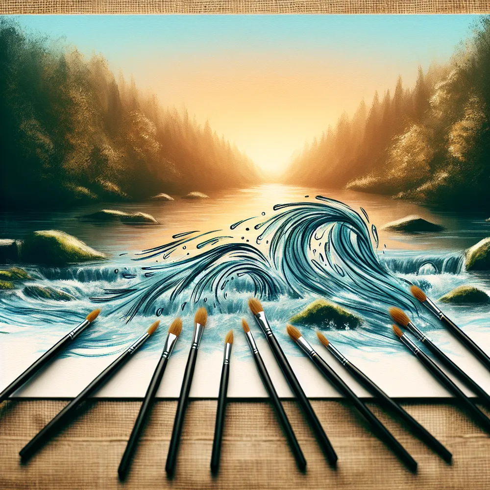 Visualize a scene with eight wands fluidly moving across the canvas, the motion marking rapid transitions or transformations. A calm river backs this setting, acting as a symbol of fluidity and adaptability. The natural environment is bathed in a warm, golden light, indicating positivity and the potential opportunities stemming from change.