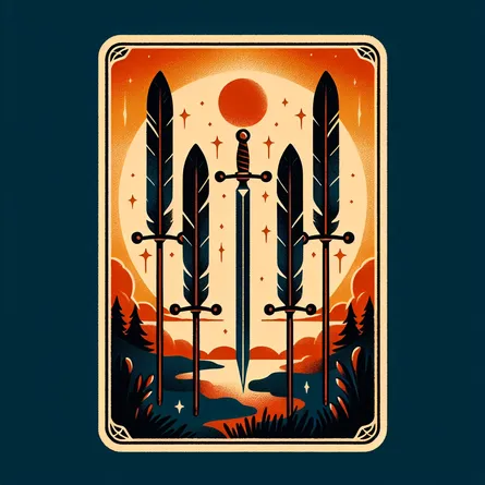 Create an image of the Nine of Swords tarot card encompassed by a warm and comforting color palette. The swords should be pictorially transforming into quills, symbolising the power of creativity and imagination to convert emotions of fear and anxiety. The backdrop must be a tranquil night sky that is gradually transitioning to dawn, signifying the arrival of hope and the start of new beginnings.